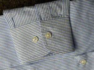 Close-up of Ocean Blue shirt fabric and quality