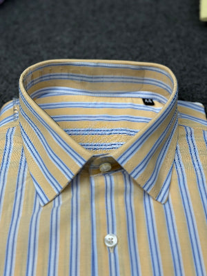Close-up of Aqua Yellow Stripe shirt collar