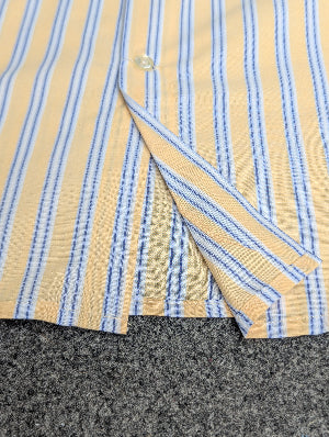 Bottom hem design of Aqua Yellow Stripe shirt
