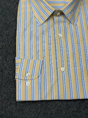 Close-up of Aqua Yellow Stripe shirt collar