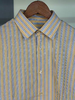 Front view of Aqua Yellow Stripe shirt