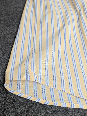 Side view and stitching of Aqua Yellow Stripe shirt