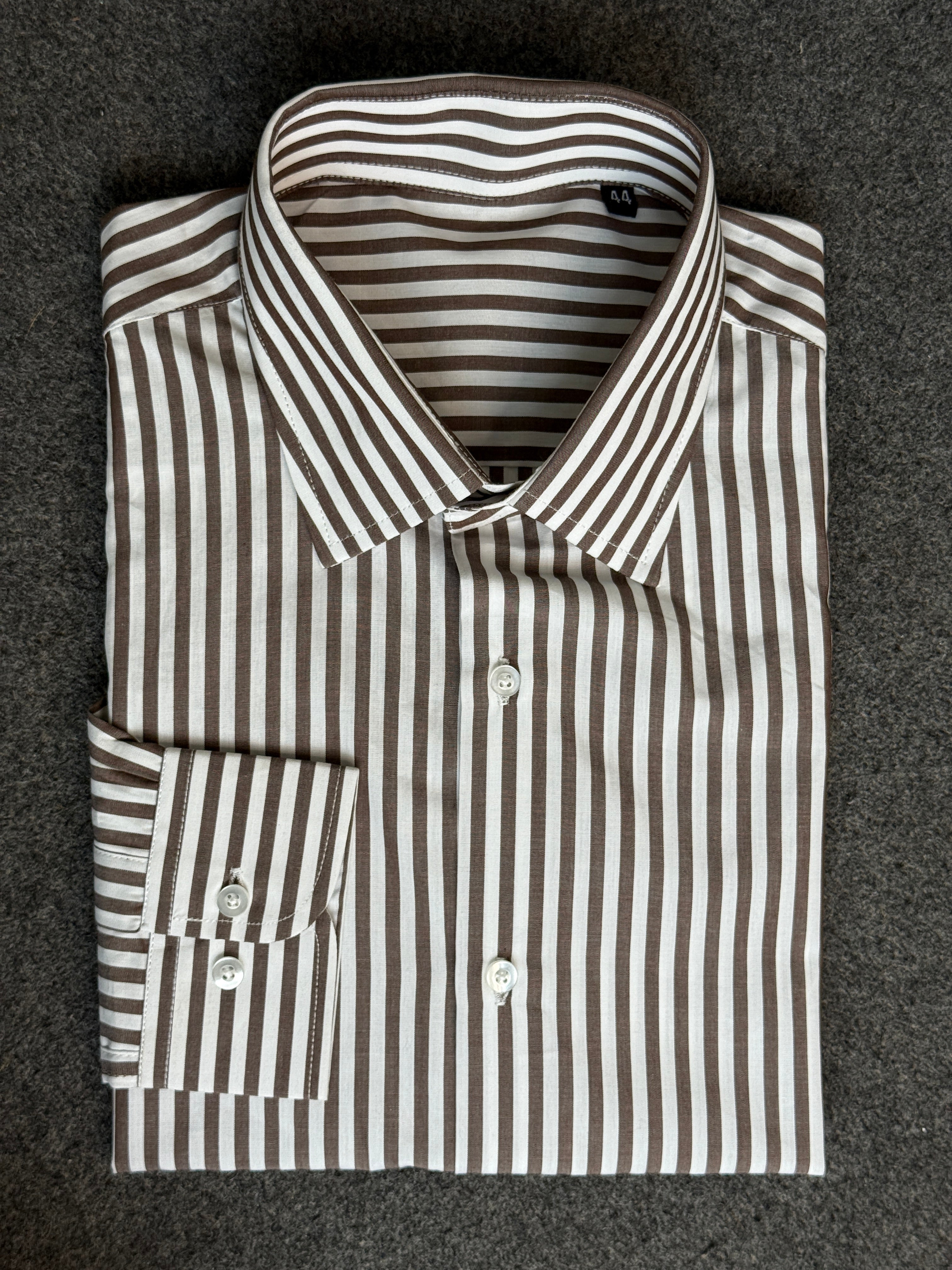 Close-up of Coffee Bean Stripe shirt collar