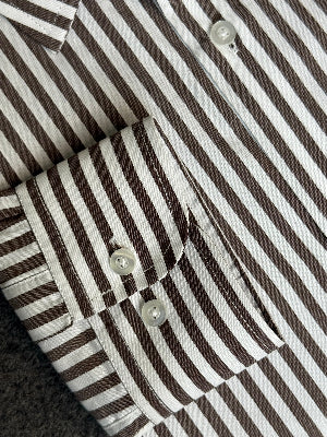 Sleeve cuff detail of Coffee Bean Stripe shirt