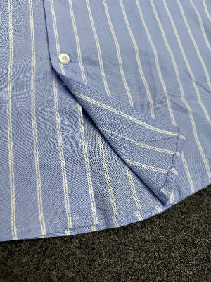footer view of sky blue poplin cotton shirt
